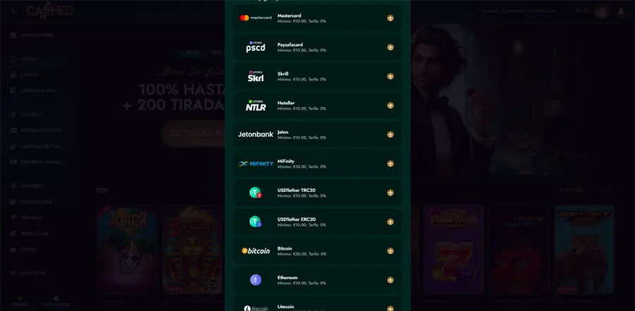 métodos de pago cashed casino